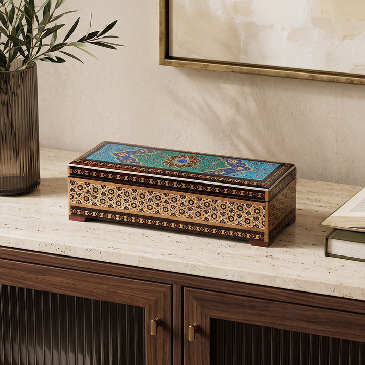 Traditional Motif | Handcrafted Hatem-Inlaid Wooden Box - WAAH097
