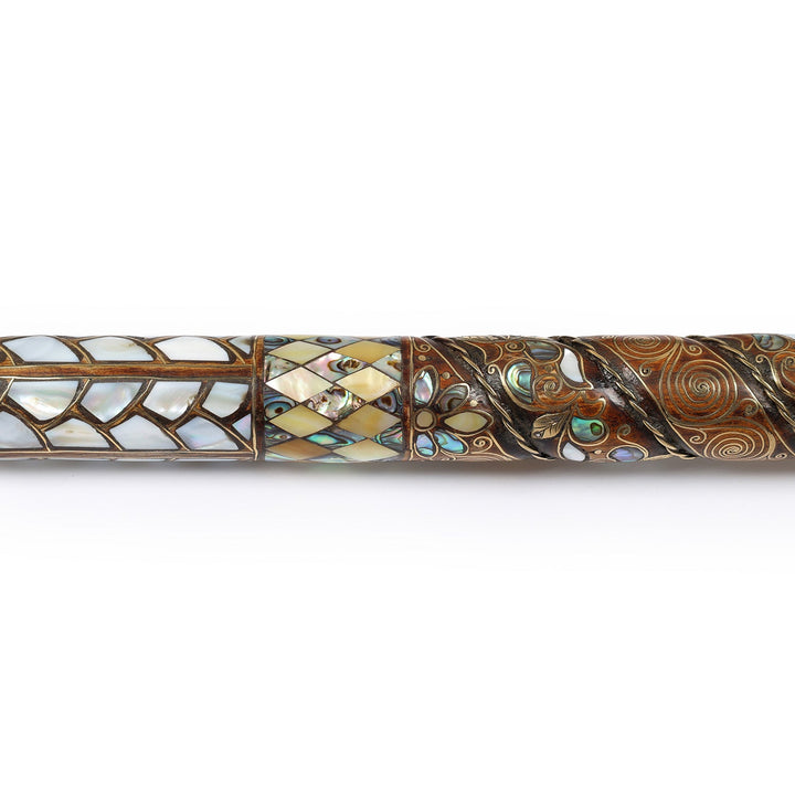Handcrafted Walnut Wood Cane with Mother-of-Pearl and Brass Wire Inlay, Spherical Handle – WAAH105