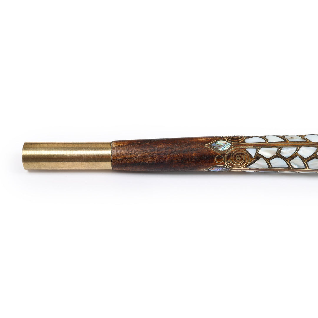Handcrafted Walnut Wood Cane with Mother-of-Pearl and Brass Wire Inlay, Spherical Handle – WAAH105