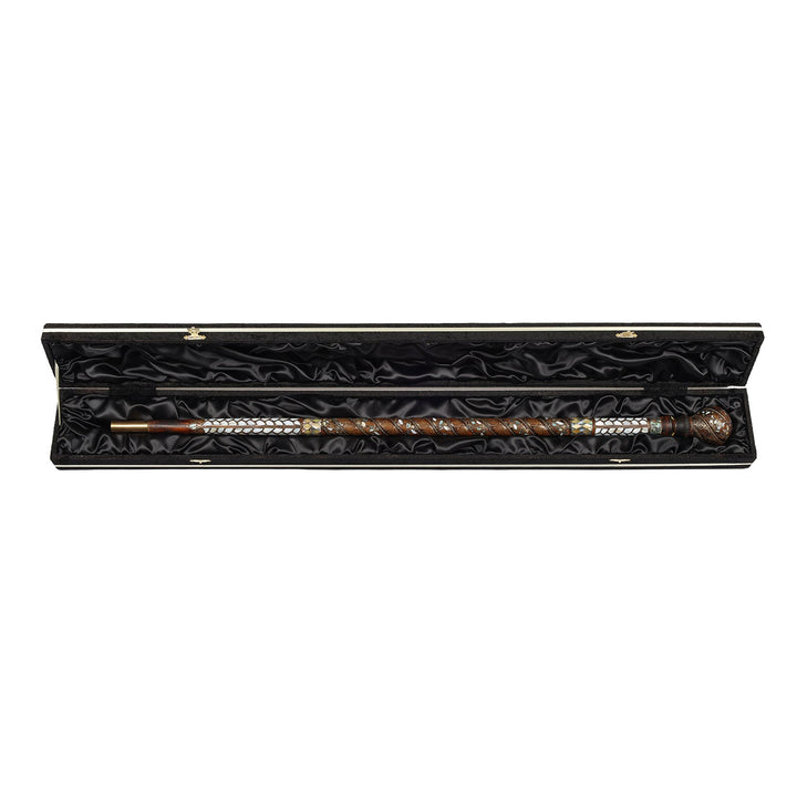 Handcrafted Walnut Wood Cane with Mother-of-Pearl and Brass Wire Inlay, Spherical Handle – WAAH105