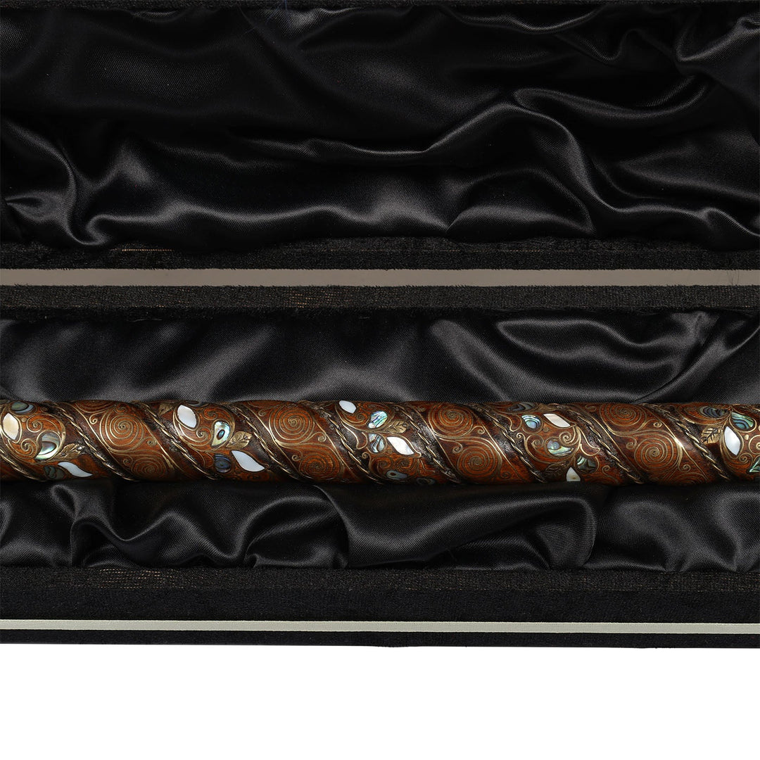 Handcrafted Walnut Wood Cane with Mother-of-Pearl and Brass Wire Inlay, Spherical Handle – WAAH105