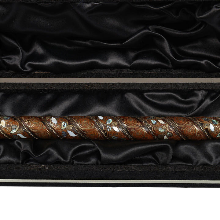 Handcrafted Walnut Wood Cane with Mother-of-Pearl and Brass Wire Inlay, Spherical Handle – WAAH105
