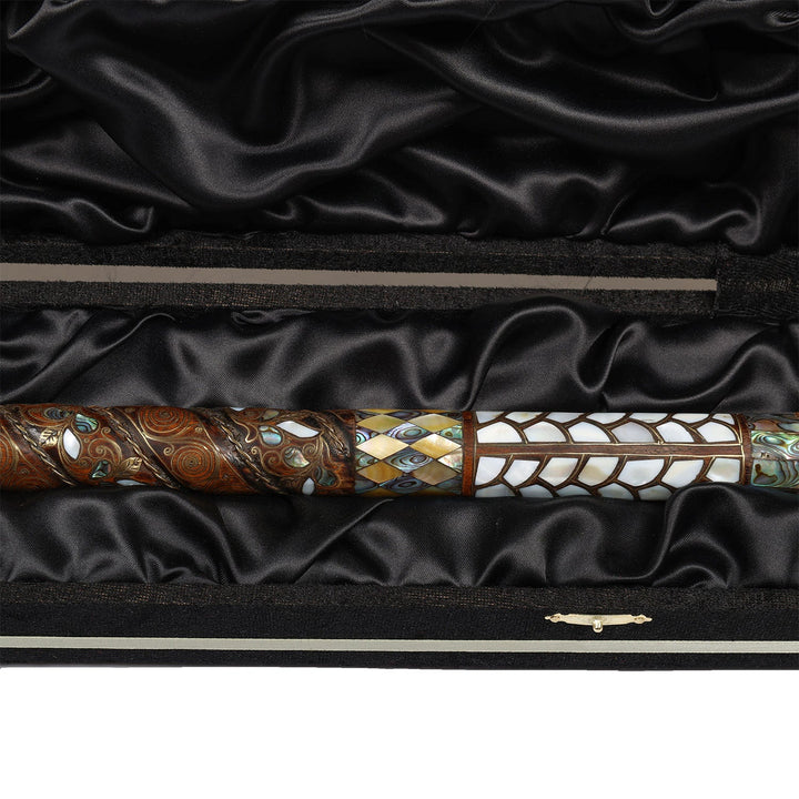 Handcrafted Walnut Wood Cane with Mother-of-Pearl and Brass Wire Inlay, Spherical Handle – WAAH105