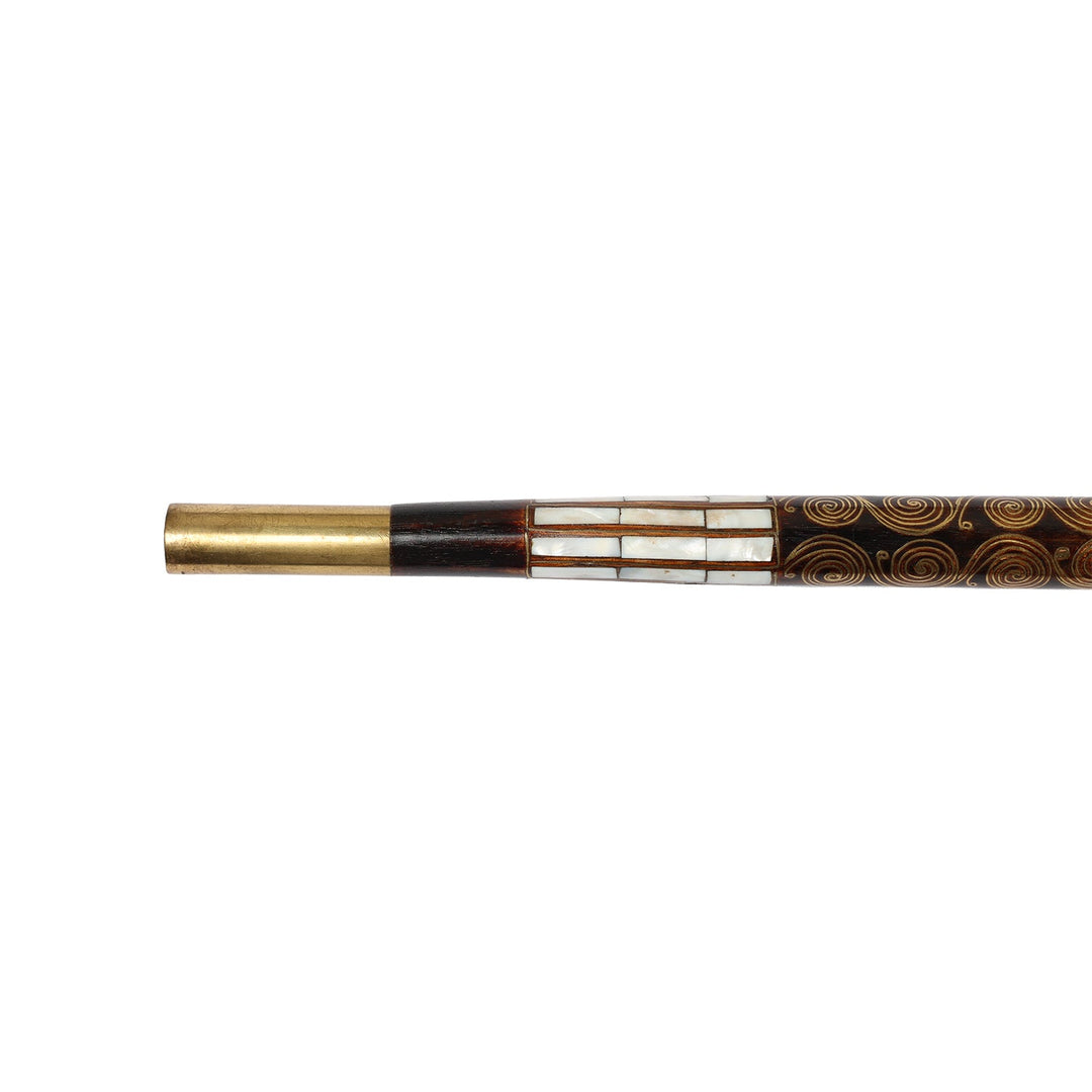 Handcrafted Wooden Walking Cane with Mother-of-Pearl and Copper Wire Inlay, Spherical Handle – WAAH107