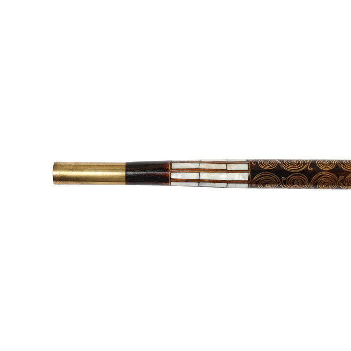 Handcrafted Wooden Walking Cane with Mother-of-Pearl and Copper Wire Inlay, Spherical Handle – WAAH107