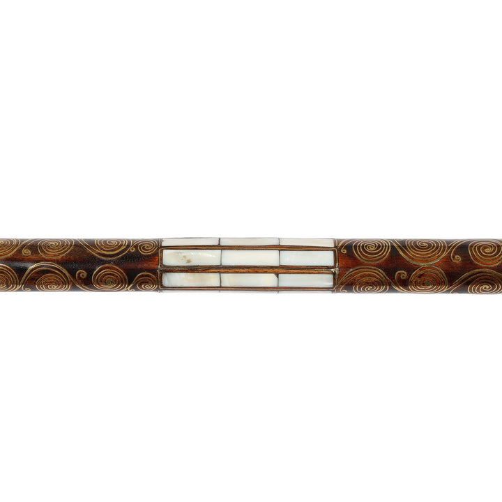 Handcrafted Wooden Walking Cane with Mother-of-Pearl and Copper Wire Inlay, Spherical Handle – WAAH107