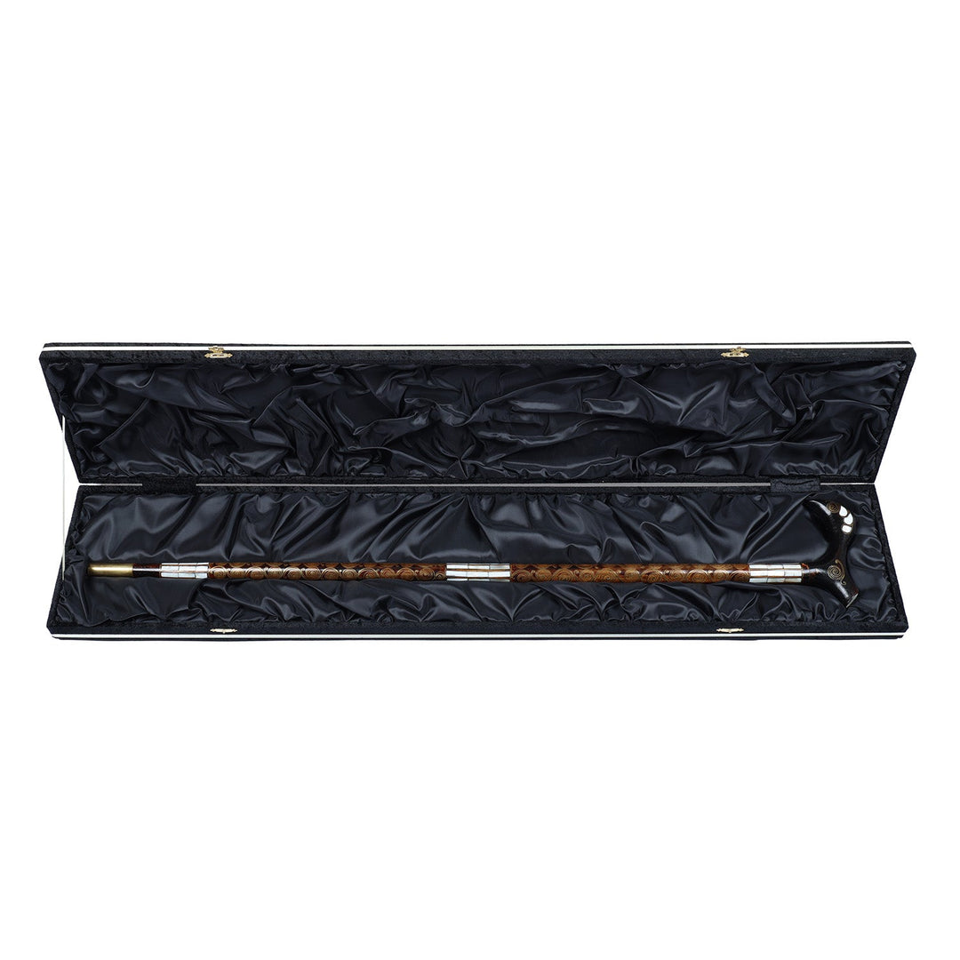 Handcrafted Wooden Walking Cane with Mother-of-Pearl and Copper Wire Inlay, Spherical Handle – WAAH107