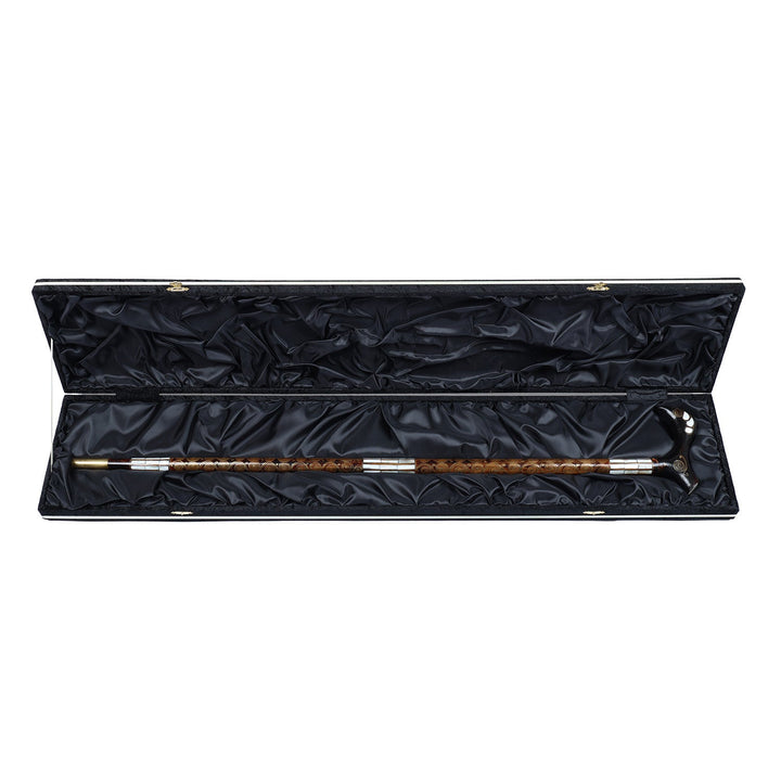 Handcrafted Wooden Walking Cane with Mother-of-Pearl and Copper Wire Inlay, Spherical Handle – WAAH107