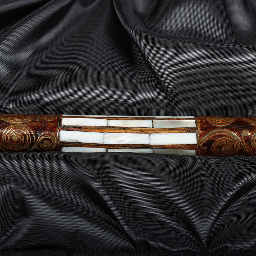 Handcrafted Wooden Walking Cane with Mother-of-Pearl and Copper Wire Inlay, Spherical Handle – WAAH107