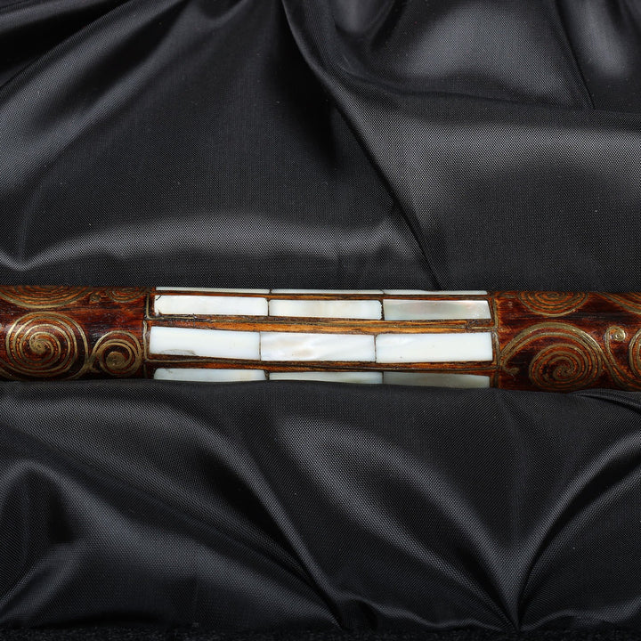 Handcrafted Wooden Walking Cane with Mother-of-Pearl and Copper Wire Inlay, Spherical Handle – WAAH107