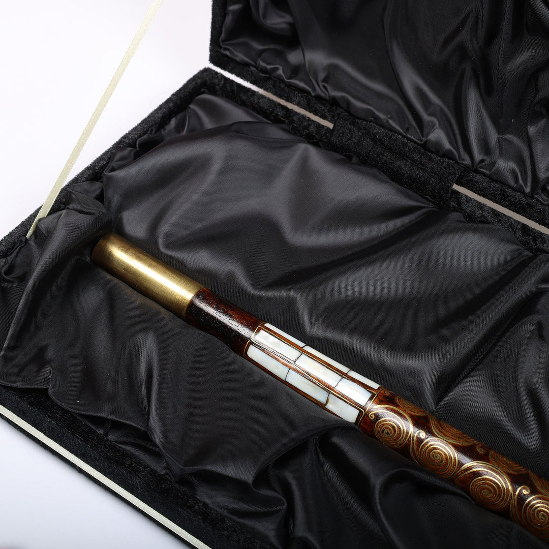 Handcrafted Wooden Walking Cane with Mother-of-Pearl and Copper Wire Inlay, Spherical Handle – WAAH107