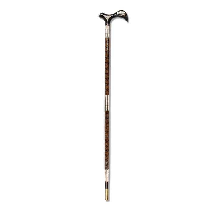 Handcrafted Wooden Walking Cane with Mother-of-Pearl and Copper Wire Inlay, Spherical Handle – WAAH107