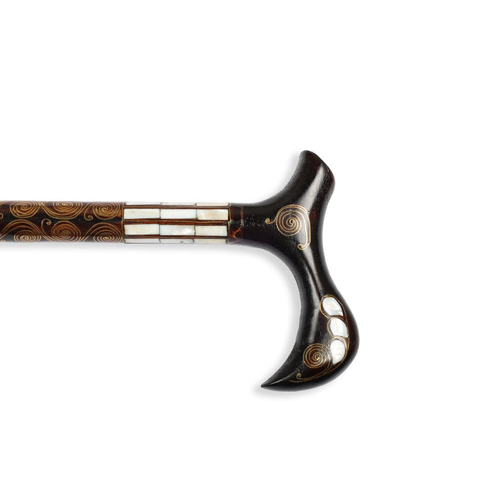 Handcrafted Wooden Walking Cane with Mother-of-Pearl and Copper Wire Inlay, Spherical Handle – WAAH107