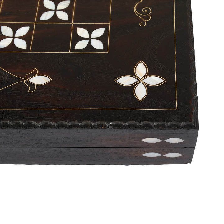 Handcrafted Wooden Backgammon Set with Mother-of-Pearl and Copper Wire Inlay – WAAH108
