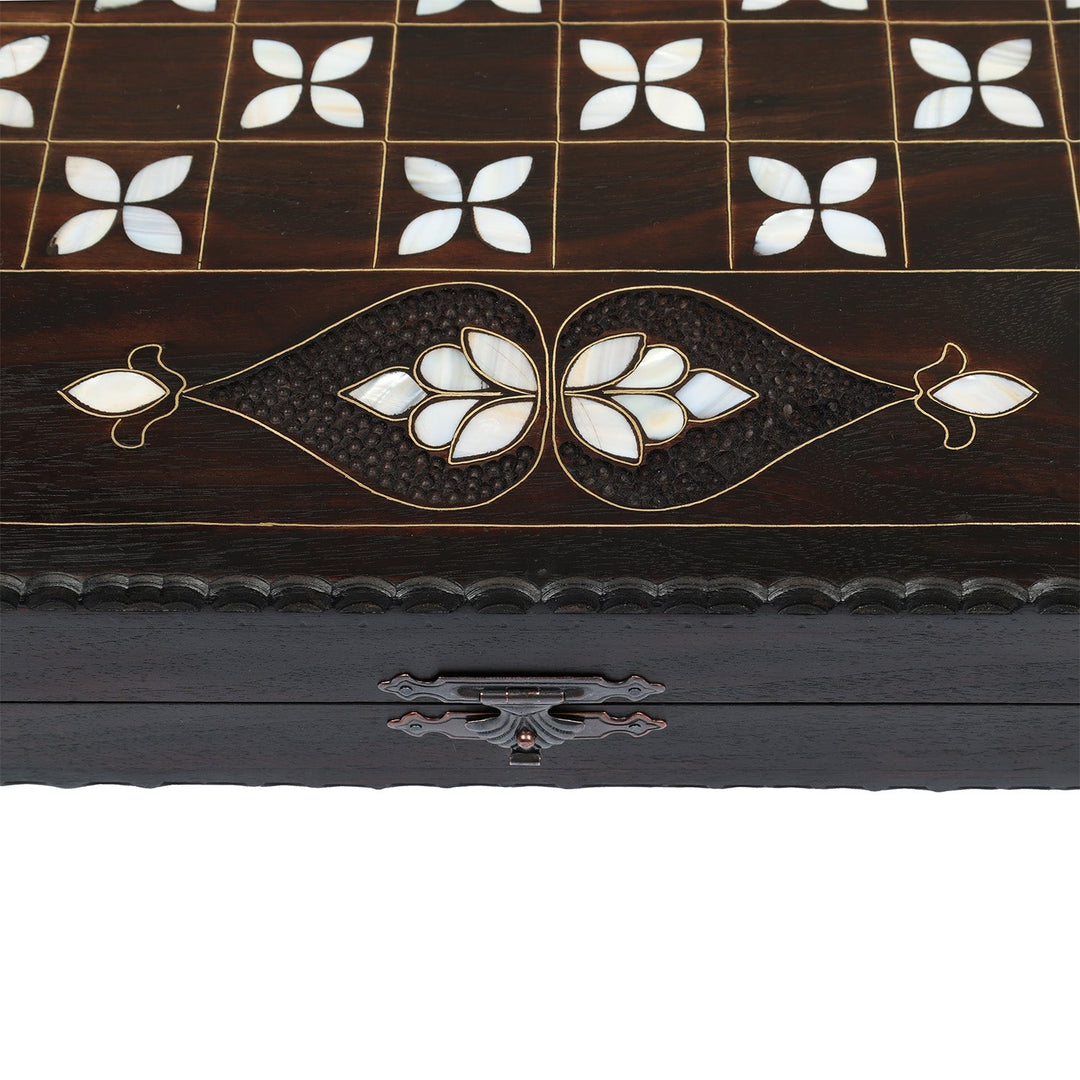 Handcrafted Wooden Backgammon Set with Mother-of-Pearl and Copper Wire Inlay – WAAH108