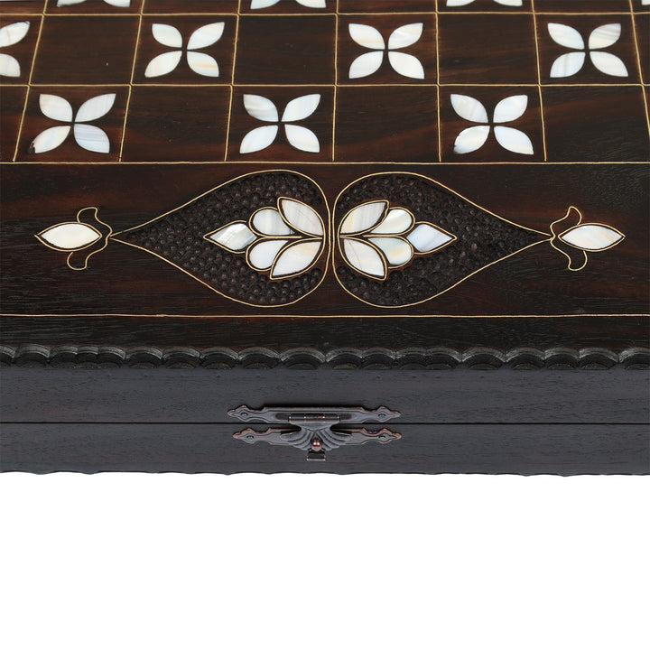 Handcrafted Wooden Backgammon Set with Mother-of-Pearl and Copper Wire Inlay – WAAH108