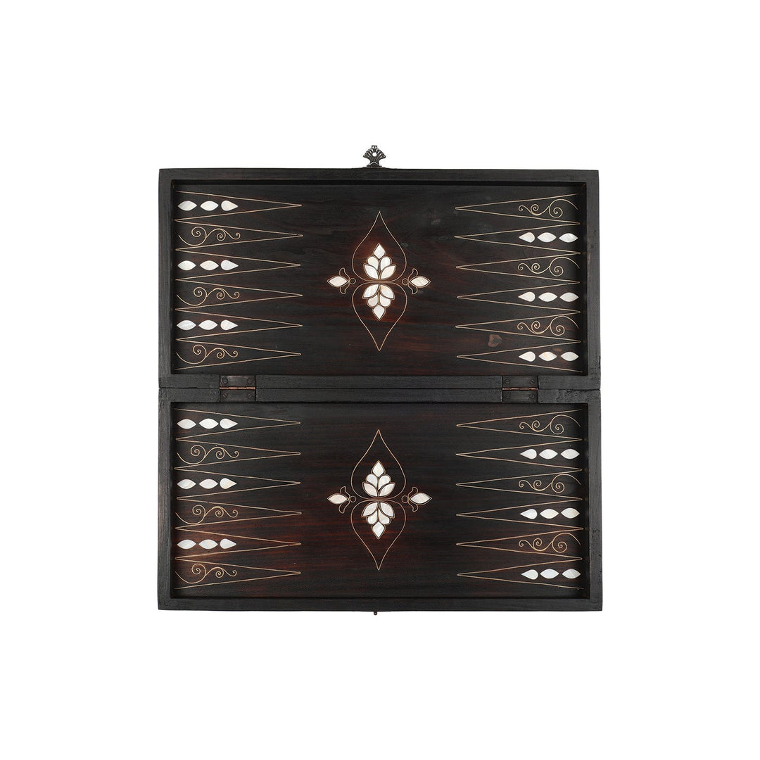 Handcrafted Wooden Backgammon Set with Mother-of-Pearl and Copper Wire Inlay – WAAH108