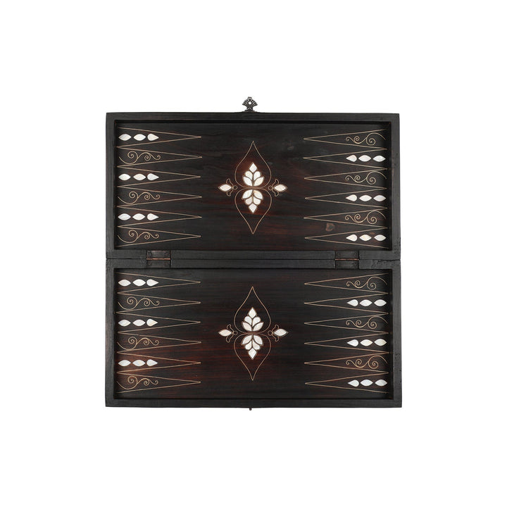 Handcrafted Wooden Backgammon Set with Mother-of-Pearl and Copper Wire Inlay – WAAH108
