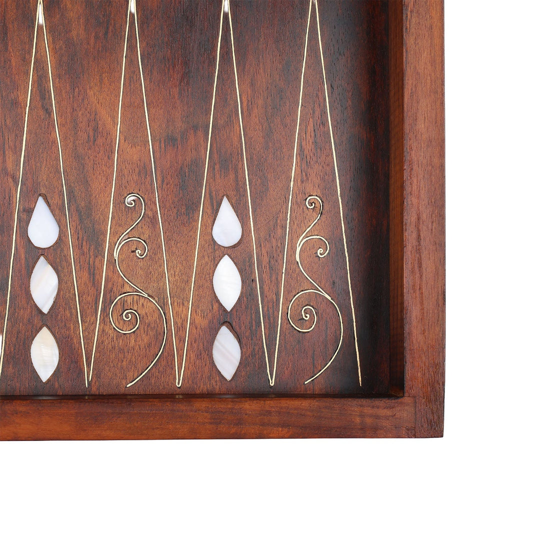 Handcrafted Wooden Backgammon Set with Mother-of-Pearl and Copper Wire Inlay – WAAH109