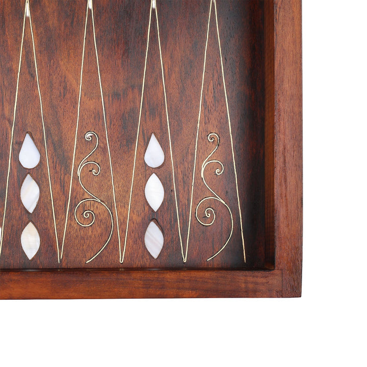 Handcrafted Wooden Backgammon Set with Mother-of-Pearl and Copper Wire Inlay – WAAH109
