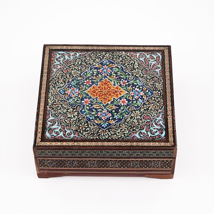 Traditional Motif | Handcrafted Hatem-Inlaid Square Wooden Box - WAAH110