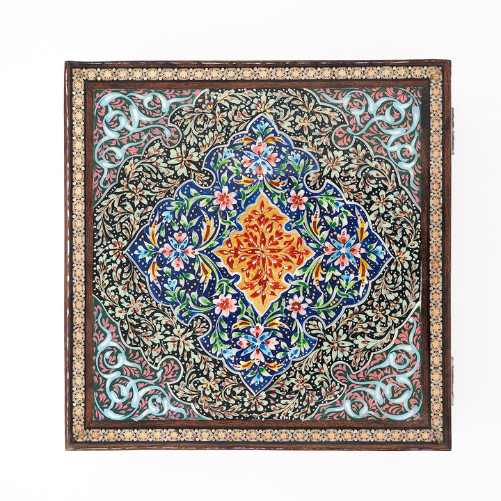 Traditional Motif | Handcrafted Hatem-Inlaid Square Wooden Box - WAAH110