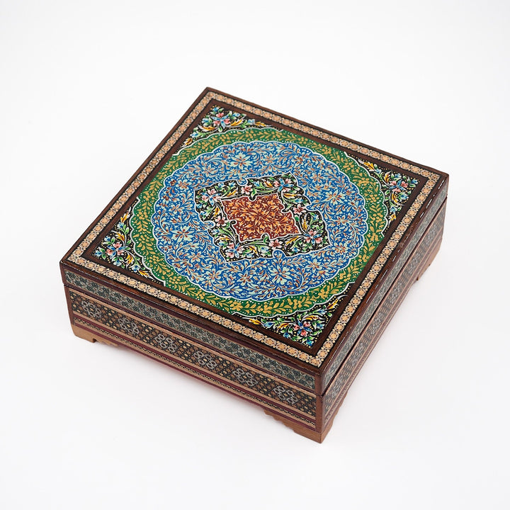 Traditional Motif | Handcrafted Hatem-Inlaid Square Wooden Box - WAAH111