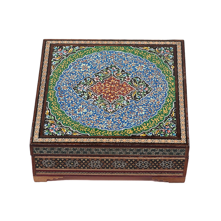 Traditional Motif | Handcrafted Hatem-Inlaid Square Wooden Box - WAAH111