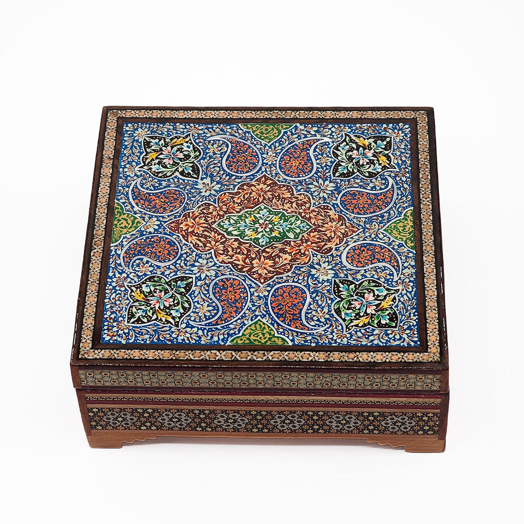 Traditional Motif | Handcrafted Hatem-Inlaid Square Wooden Box - WAAH112