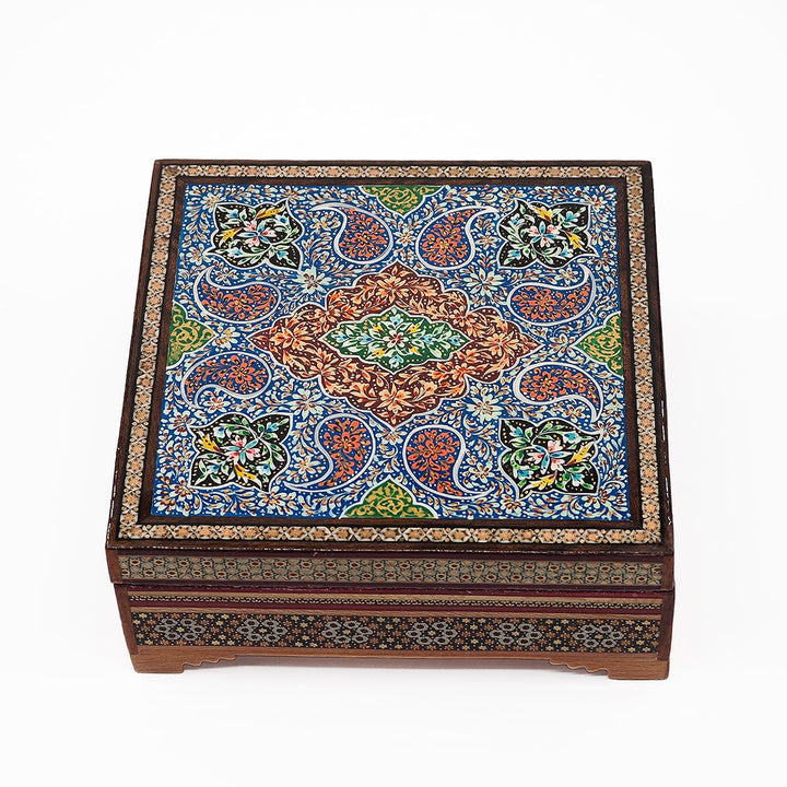 Traditional Motif | Handcrafted Hatem-Inlaid Square Wooden Box - WAAH112
