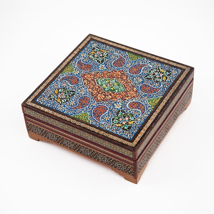 Traditional Motif | Handcrafted Hatem-Inlaid Square Wooden Box - WAAH112