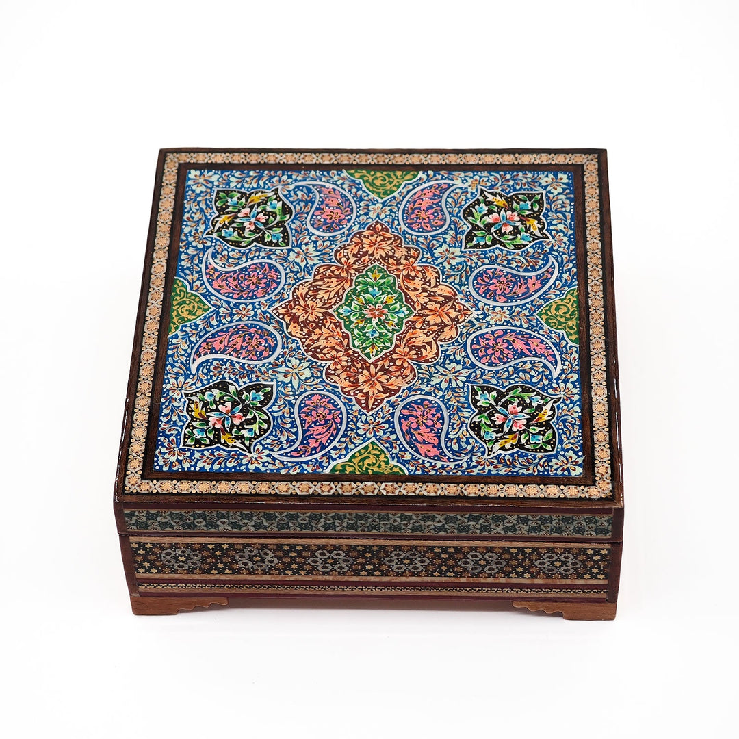 Traditional Motif | Handcrafted Hatem-Inlaid Square Wooden Box - WAAH113