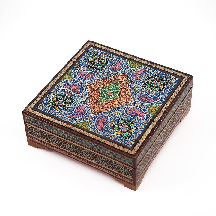 Traditional Motif | Handcrafted Hatem-Inlaid Square Wooden Box - WAAH113