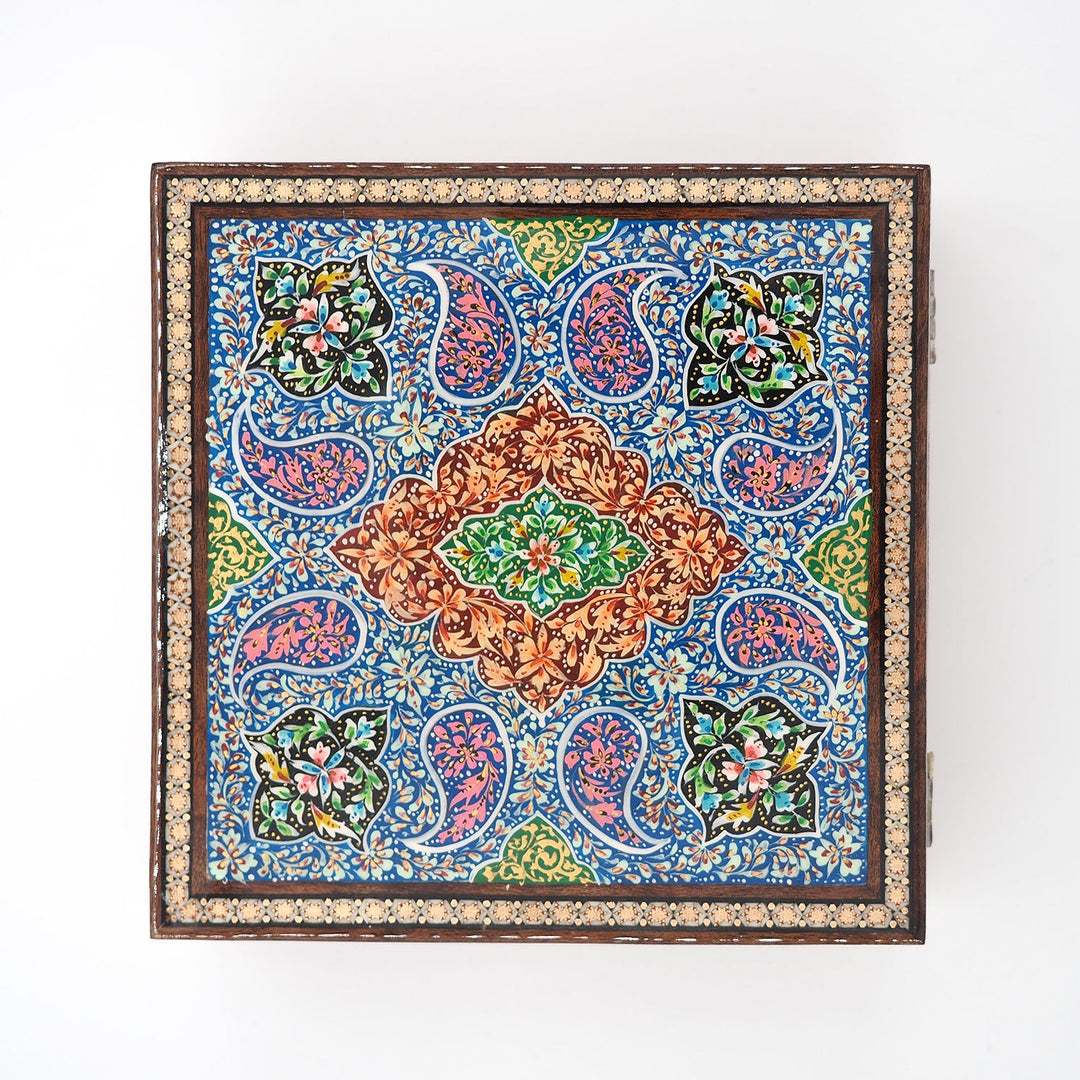Traditional Motif | Handcrafted Hatem-Inlaid Square Wooden Box - WAAH113