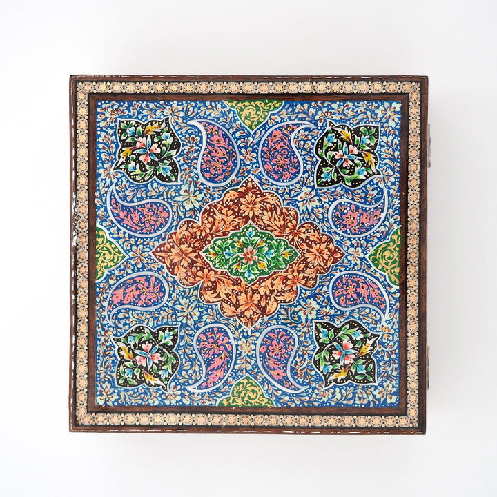 Traditional Motif | Handcrafted Hatem-Inlaid Square Wooden Box - WAAH113