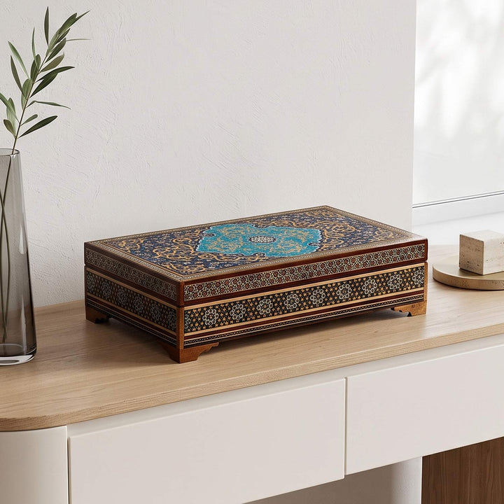 Traditional Motif | Handcrafted Hatem-Inlaid Wooden Box - WAAH117