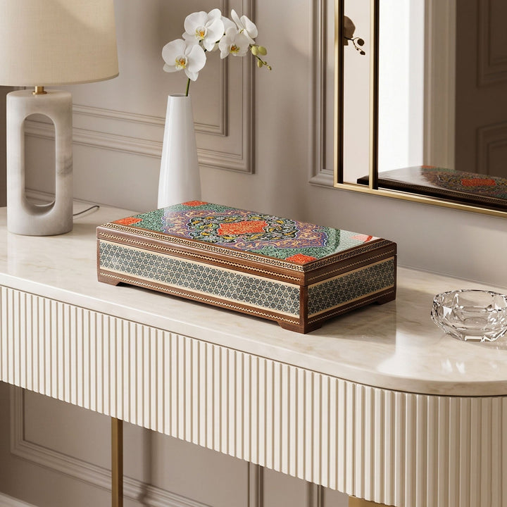 Traditional Motif | Handcrafted Hatem-Inlaid Wooden Box - WAAH119