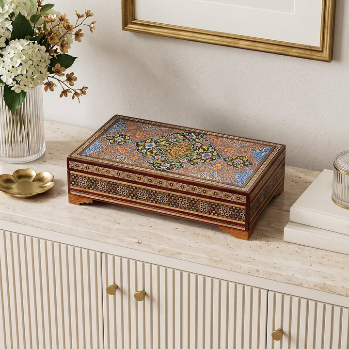 Traditional Motif | Handcrafted Hatem-Inlaid Wooden Box - WAAH120