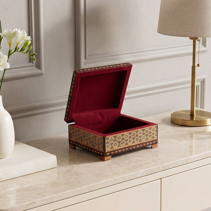 Traditional Motif | Handcrafted Hatem-Inlaid Square Wooden Box - WAAH133