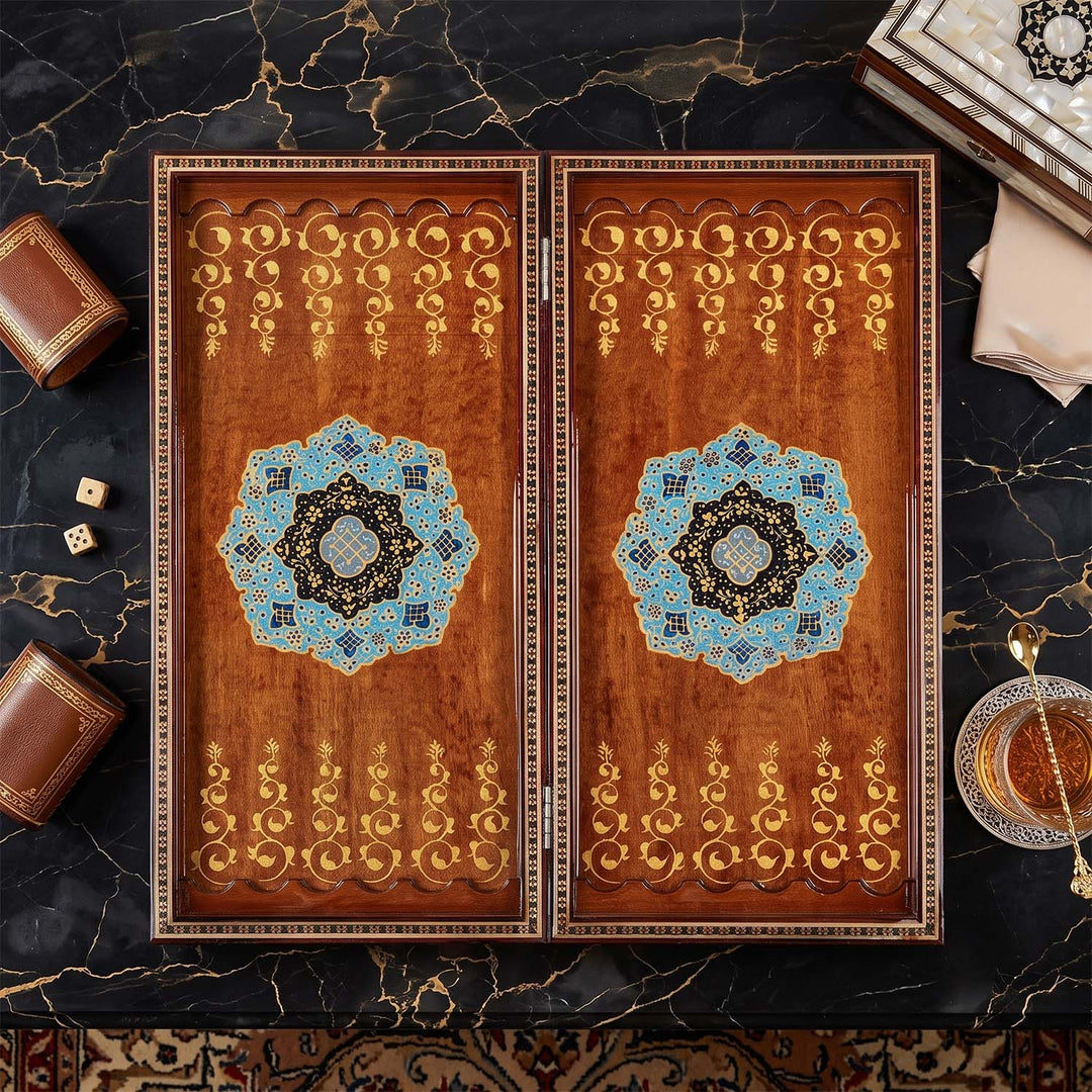 Handcrafted Hatem-Inlaid Wooden Backgammon Set - WAAH135