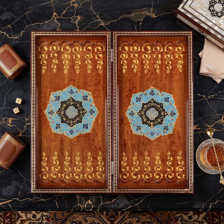 Handcrafted Hatem-Inlaid Wooden Backgammon Set - WAAH135