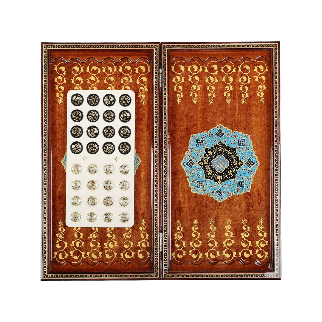 Handcrafted Hatem-Inlaid Wooden Backgammon Set - WAAH135