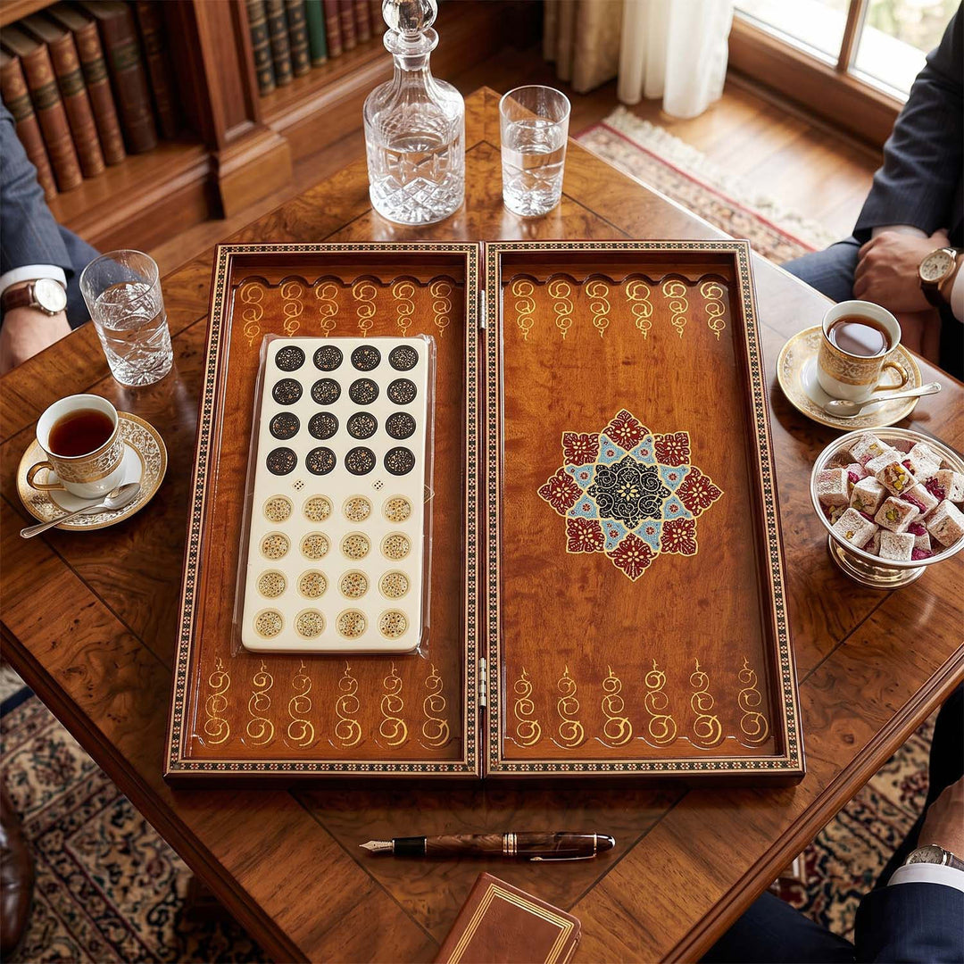 Handcrafted Hatem-Inlaid Wooden Backgammon Set - WAAH136