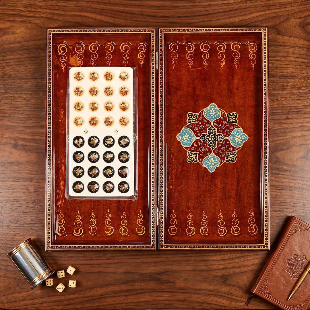 Handcrafted Hatem-Inlaid Wooden Backgammon Set - WAAH137