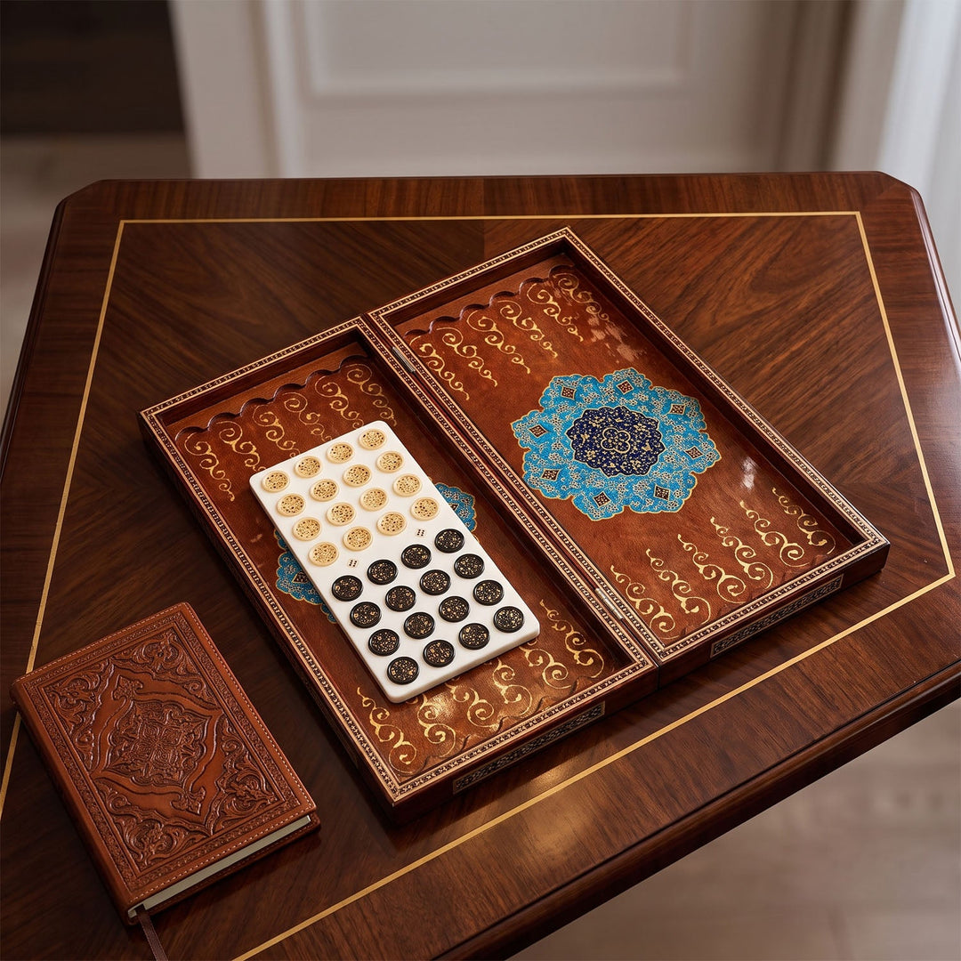 Handcrafted Hatem-Inlaid Wooden Backgammon Set - WAAH138