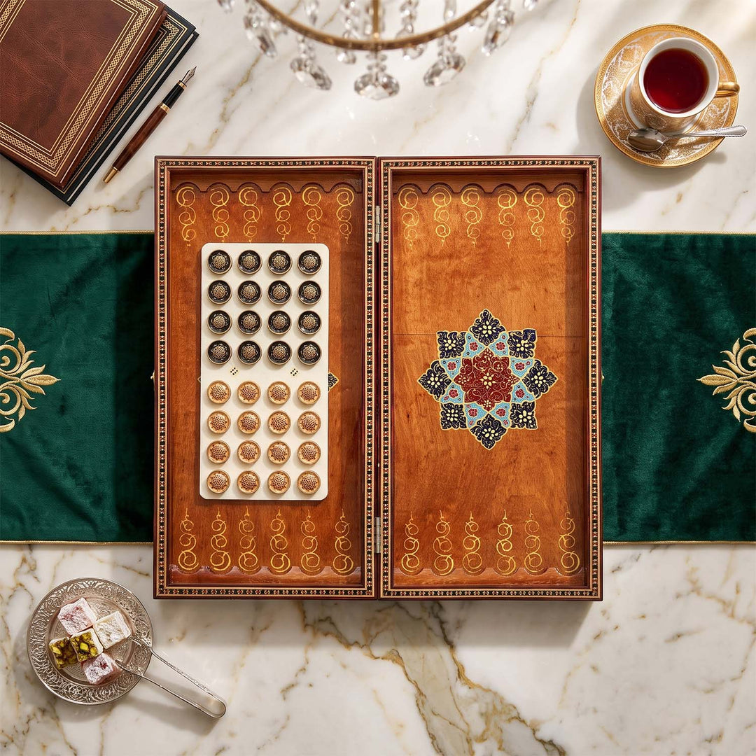 Handcrafted Hatem-Inlaid Wooden Backgammon Set - WAAH139