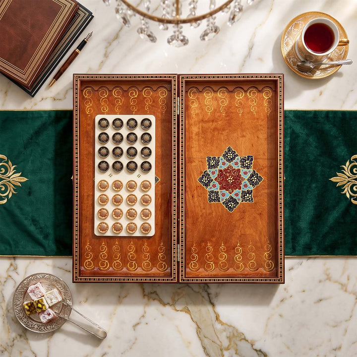 Handcrafted Hatem-Inlaid Wooden Backgammon Set - WAAH139