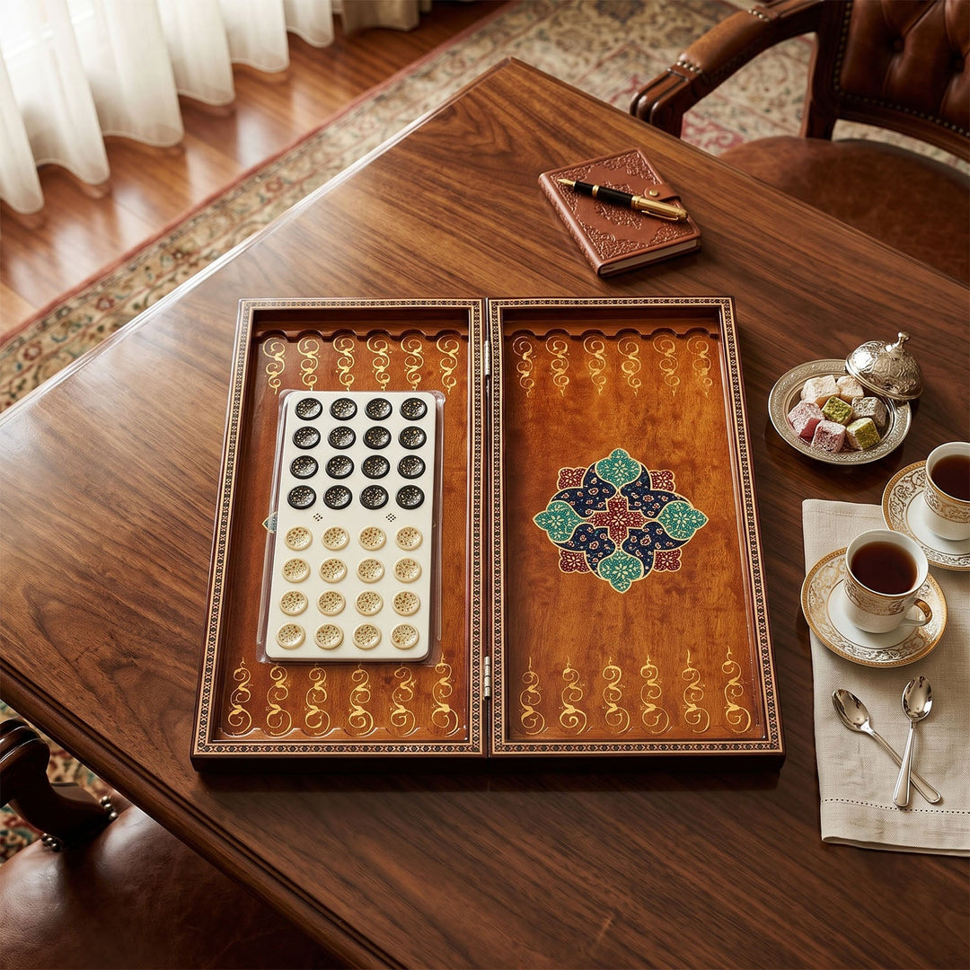 Handcrafted Hatem-Inlaid Wooden Backgammon Set - WAAH140