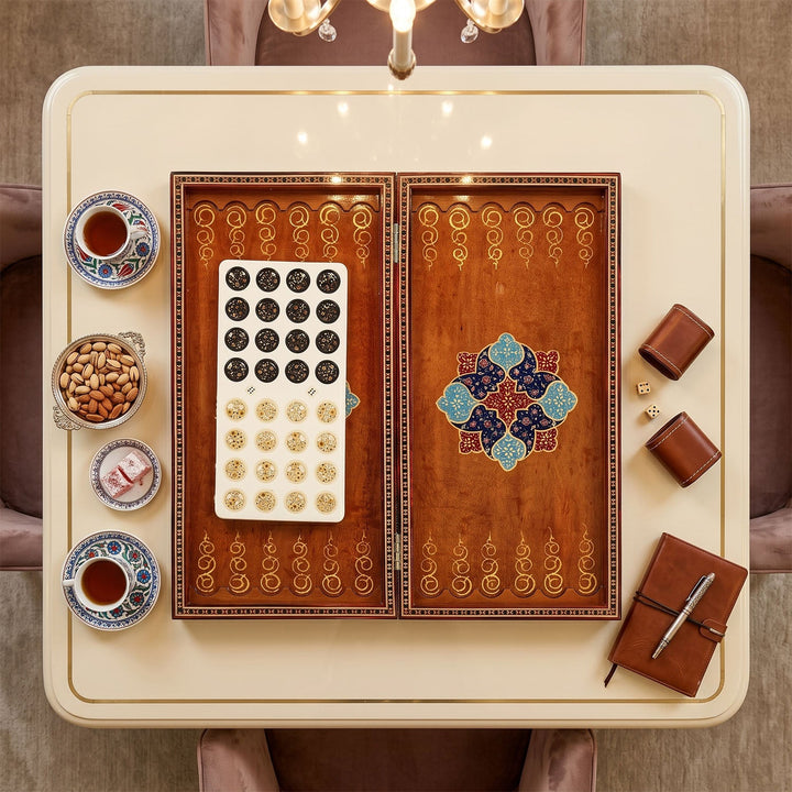 Handcrafted Hatem-Inlaid Wooden Backgammon Set - WAAH141