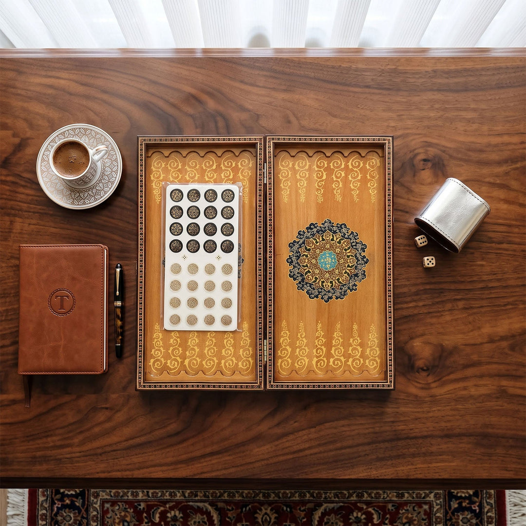 Handcrafted Hatem-Inlaid Wooden Backgammon Set - WAAH142